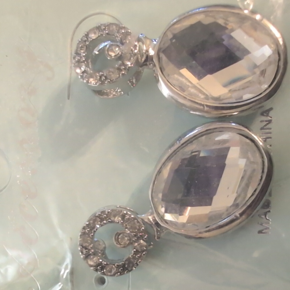 Silver Tone Rhinestone Earrings - Picture 2 of 3